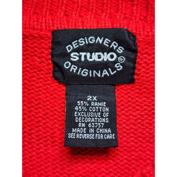 VTG Designers Studio Originals 2X Red Tropical Short Sleeve Sweater Embroidered - Picture 13 of 14